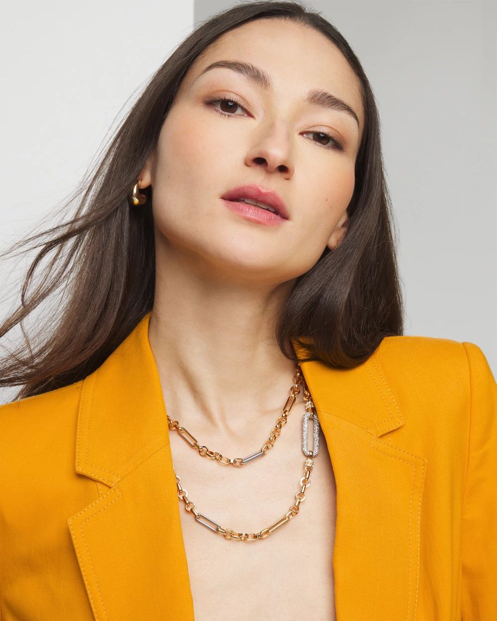 Mixed Metal Convertible Pave Links Necklace White House Black Market